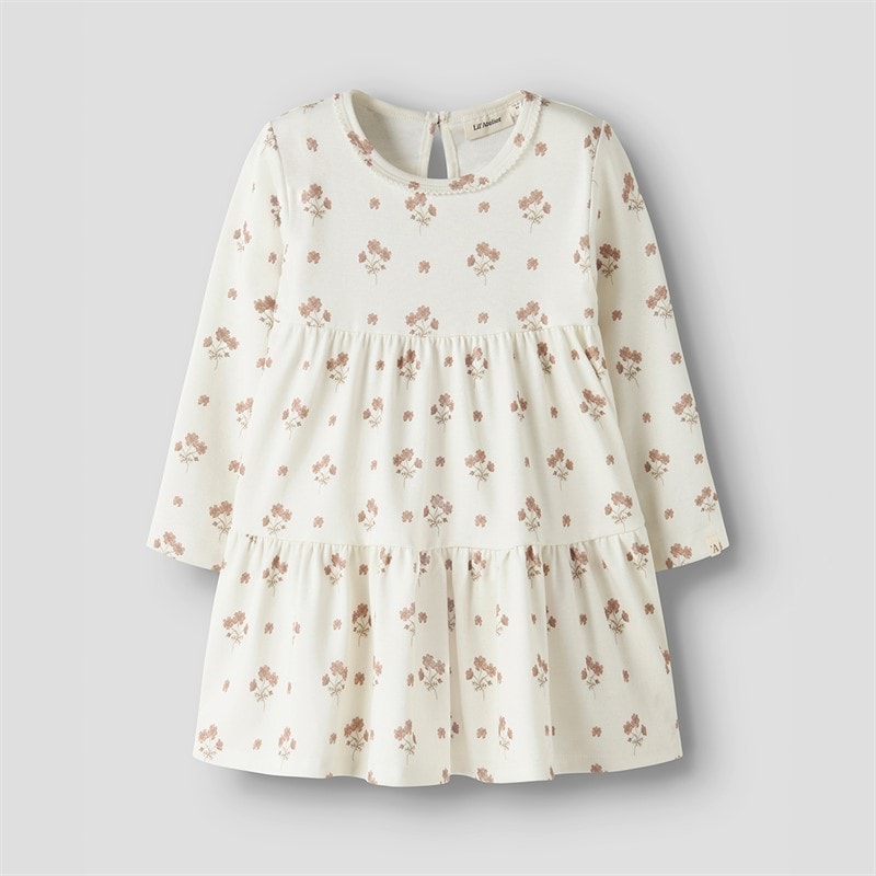 Lil' Atelier Meisjes Layo Lange Mouw Jurk Coconut Milk