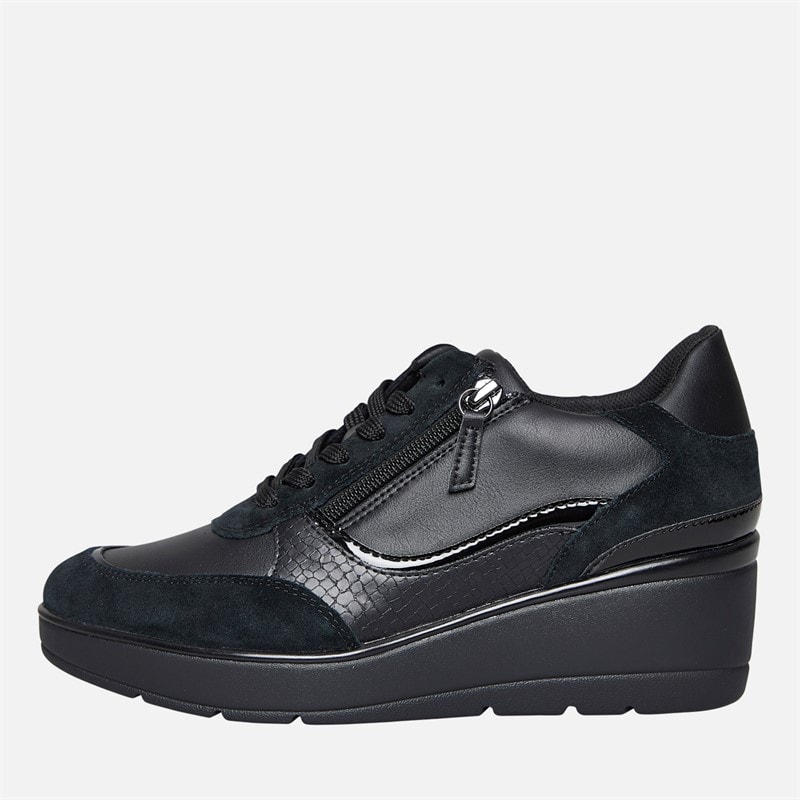 GEOX Dames Ilde Sleehak Rits Sneakers Zwart