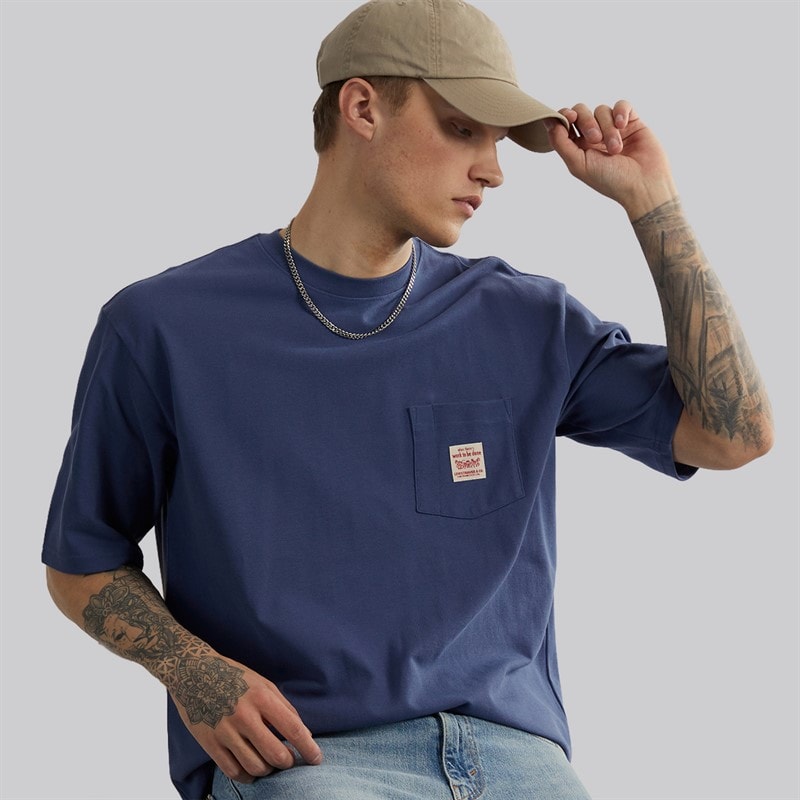 Levi's Heren Werk T-shirt Blue Indigo