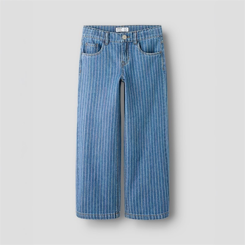 Name It Meisjes Roze Wijde Pijp Streep Jeans Medium Blue Denim