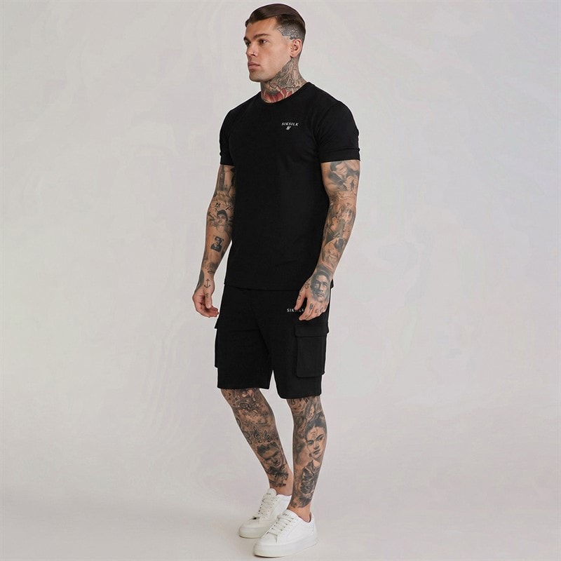 SikSilk Heren T-shirt En Shorts Set Zwart