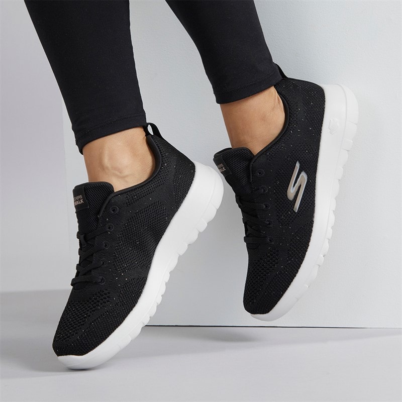 SKECHERS Dames Go Walk Joy Violet Sneakers Zwart/Roze Goud